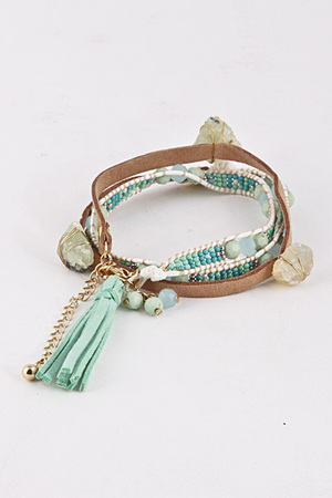 Stone Wired Bead Linked Wrap Around Bracelet 5GBA8